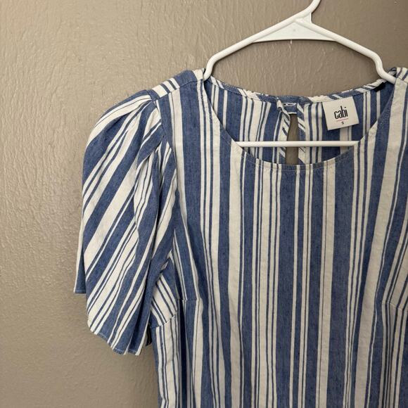 CABI stripe linen wing sleeve blouse 5343 womens Size Small coastal preppy - Picture 3 of 7